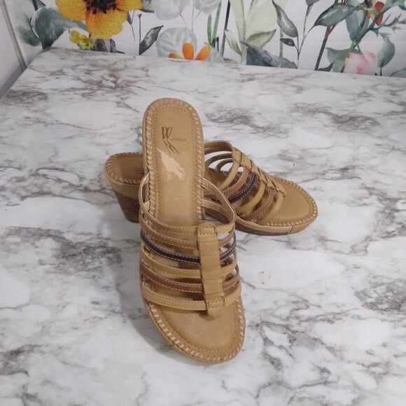 White Mt Chunky Wedge Sandals Leather Multicolor Straps Plataform‎ Slip On  9M - Picture 4 of 10